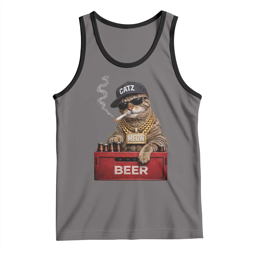 Funny Smoking Cat Meme Tank Top Vintage Graphic Cigarette Kitty Beer Cat Lover