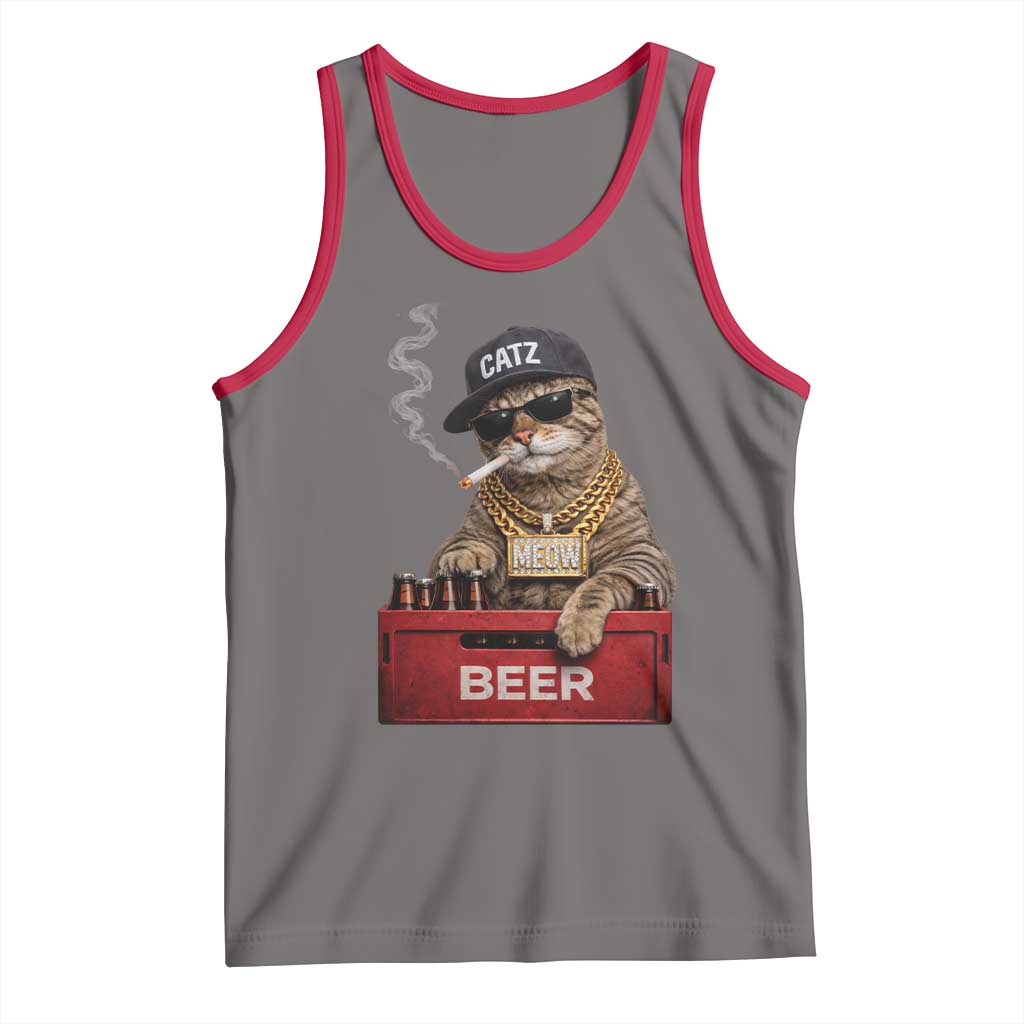 Funny Smoking Cat Meme Tank Top Vintage Graphic Cigarette Kitty Beer Cat Lover
