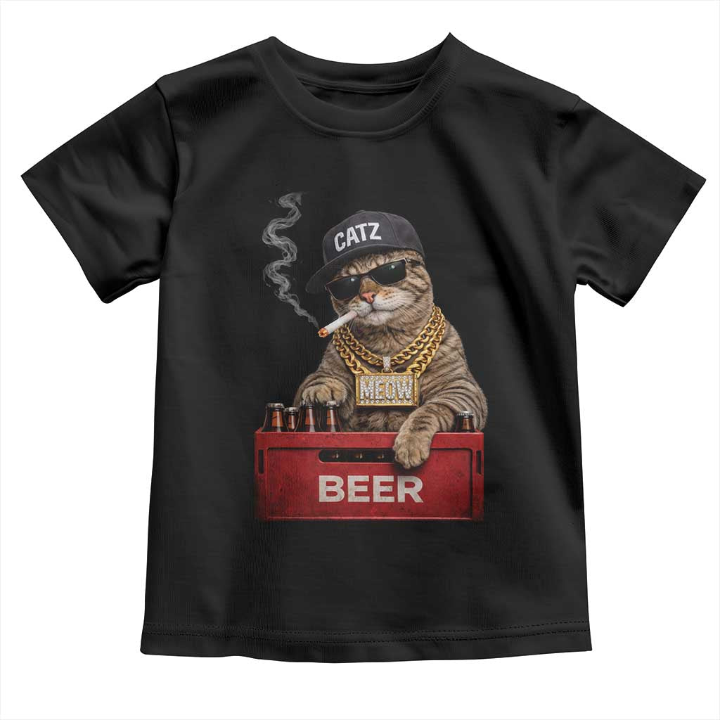 Funny Smoking Cat Meme Toddler T Shirt Vintage Graphic Cigarette Kitty Beer Cat Lover
