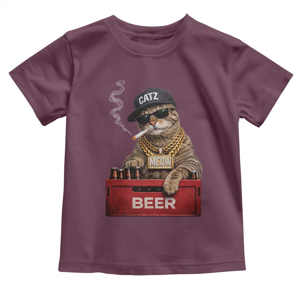 Funny Smoking Cat Meme Toddler T Shirt Vintage Graphic Cigarette Kitty Beer Cat Lover