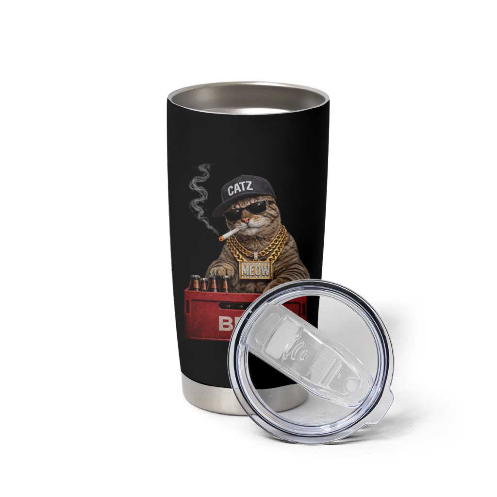 Funny Smoking Cat Meme Tumbler Cup Vintage Graphic Cigarette Kitty Beer Cat Lover