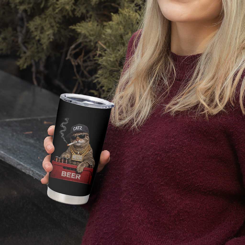 Funny Smoking Cat Meme Tumbler Cup Vintage Graphic Cigarette Kitty Beer Cat Lover