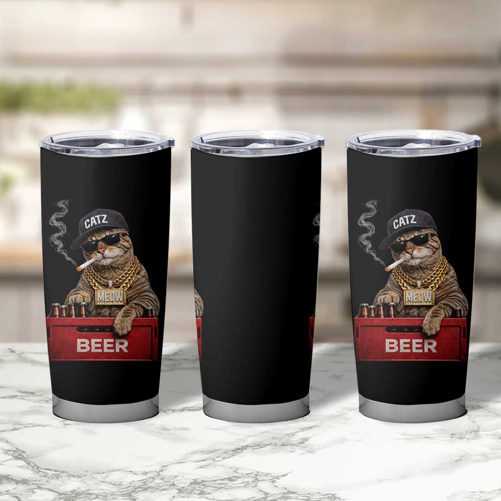 Funny Smoking Cat Meme Tumbler Cup Vintage Graphic Cigarette Kitty Beer Cat Lover