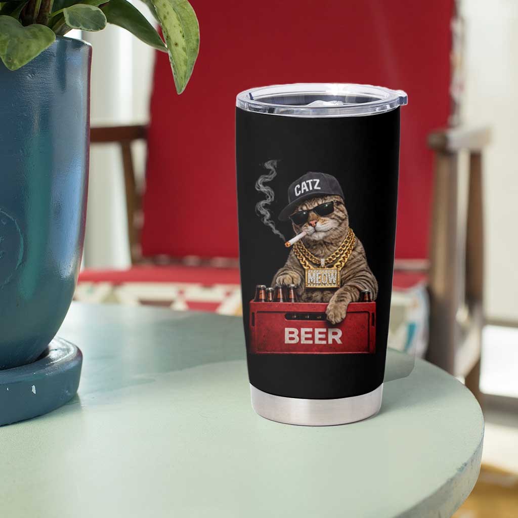 Funny Smoking Cat Meme Tumbler Cup Vintage Graphic Cigarette Kitty Beer Cat Lover