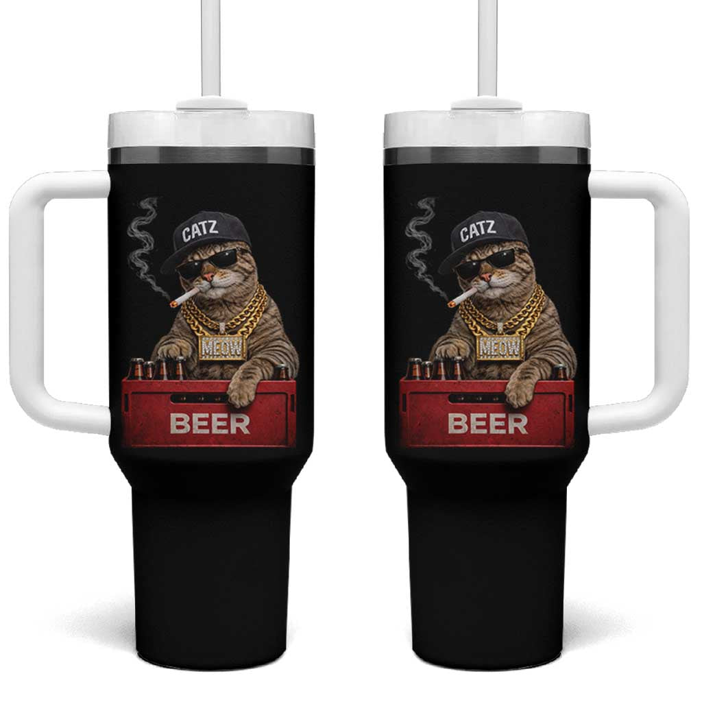 Funny Smoking Cat Meme Tumbler With Handle Vintage Graphic Cigarette Kitty Beer Cat Lover
