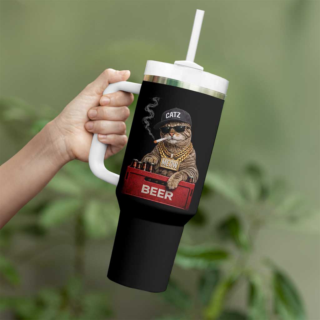 Funny Smoking Cat Meme Tumbler With Handle Vintage Graphic Cigarette Kitty Beer Cat Lover