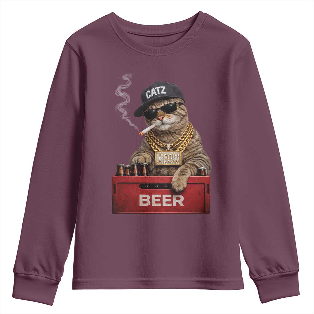 Funny Smoking Cat Meme Youth Sweatshirt Vintage Graphic Cigarette Kitty Beer Cat Lover