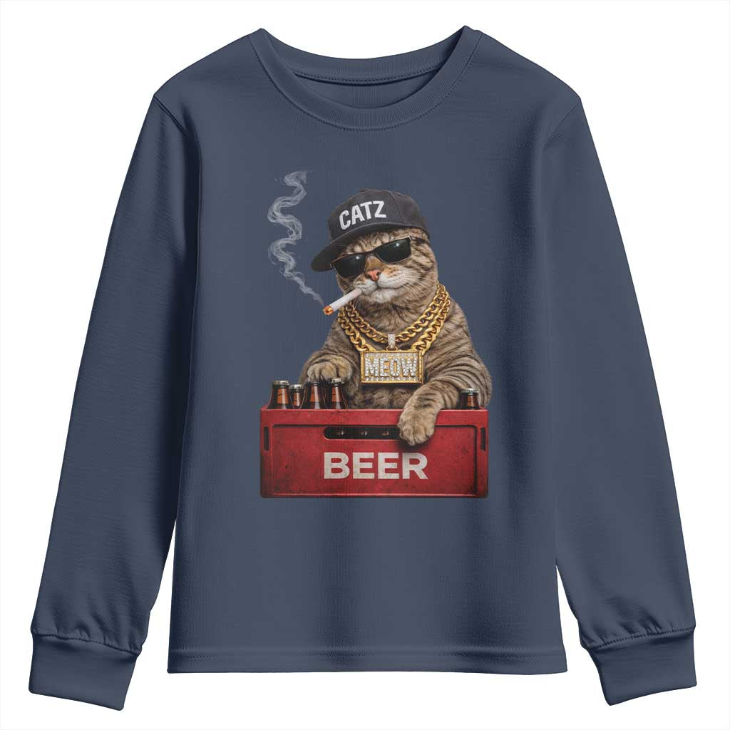 Funny Smoking Cat Meme Youth Sweatshirt Vintage Graphic Cigarette Kitty Beer Cat Lover
