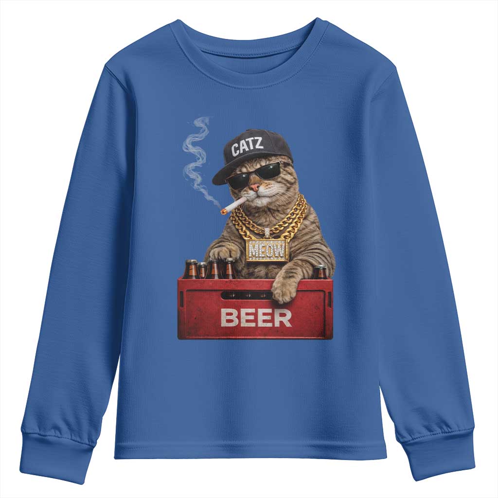 Funny Smoking Cat Meme Youth Sweatshirt Vintage Graphic Cigarette Kitty Beer Cat Lover