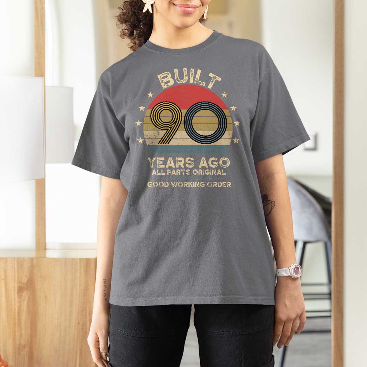 Funny 90th Birthday T Shirt For Women Vintage Retro Built 90 Years Ago