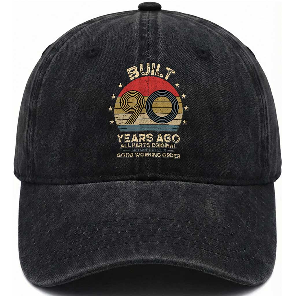 Funny 90th Birthday Washed Cotton Baseball Cap Vintage Retro Built 90 Years Ago