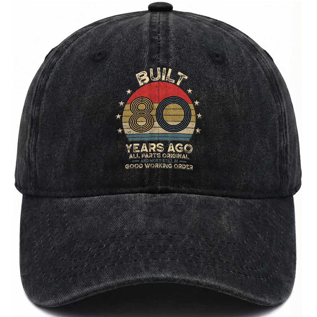Funny 80th Birthday Washed Cotton Baseball Cap Vintage Retro Built 80 Years Ago