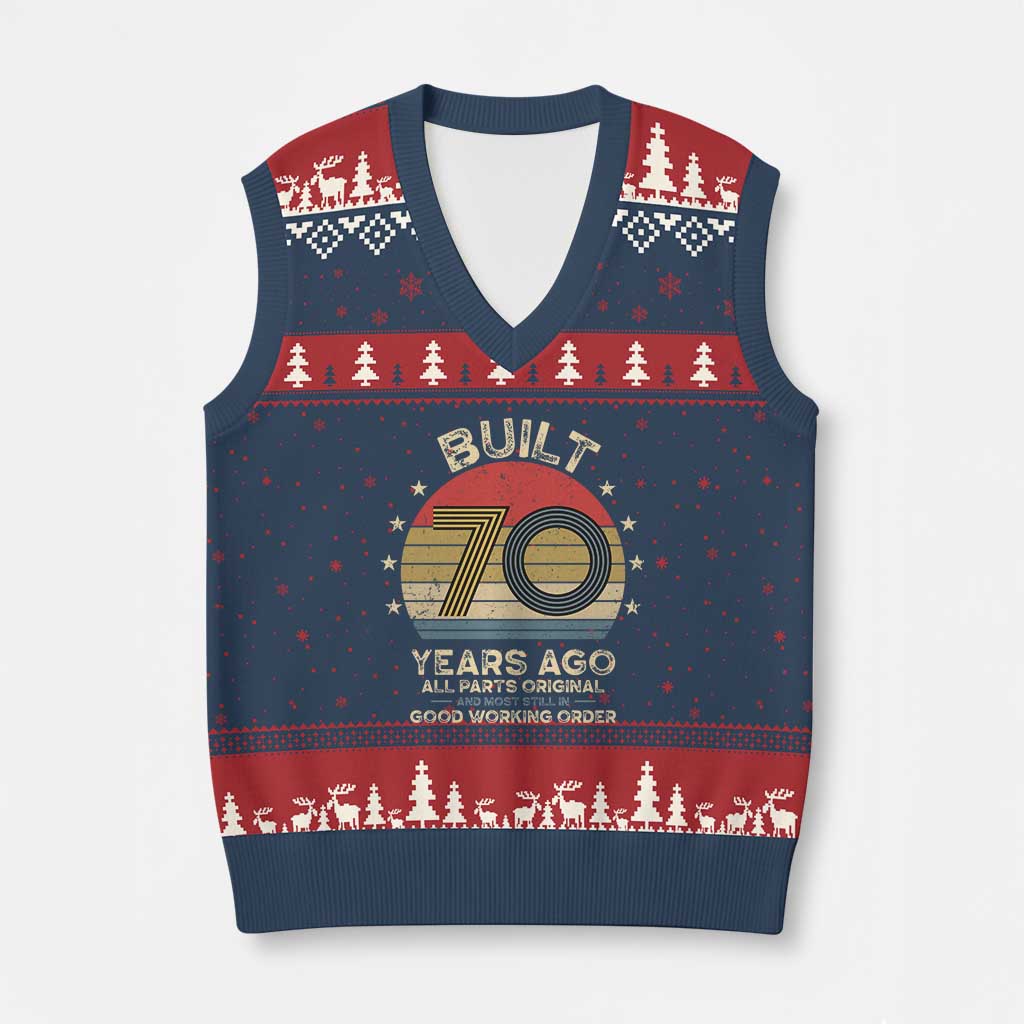 Funny 70th Birthday V-Neck Knit Sweater Vest Vintage Retro Built 70 Years Ago
