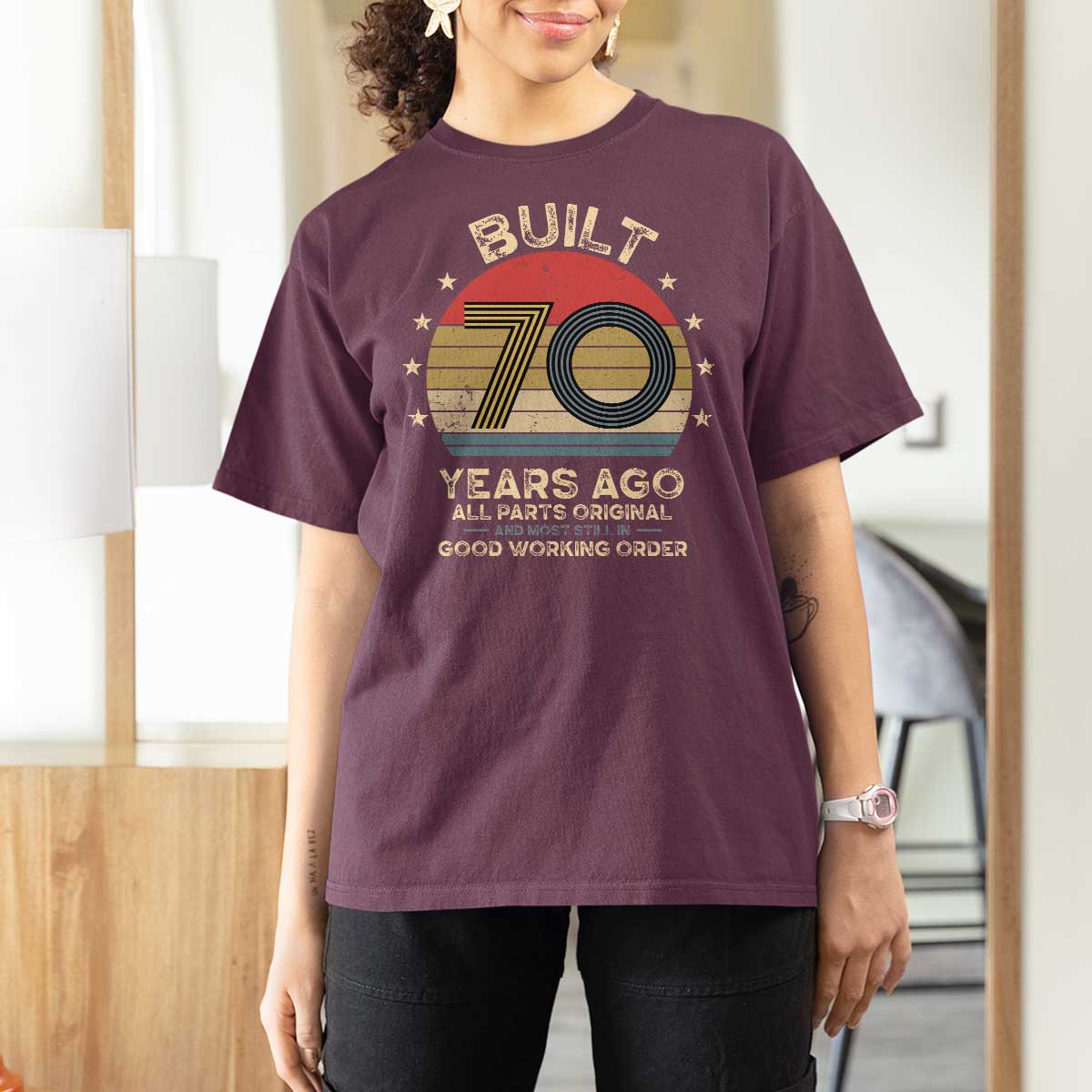 Funny 70th Birthday T Shirt For Women Vintage Retro Built 70 Years Ago