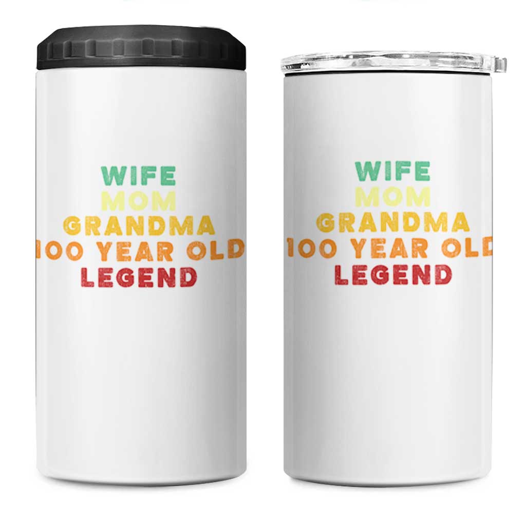 100th Birthday Gifts For Women 4 in 1 Can Cooler Tumbler Wife Mom Grandma 100 Year Old Legend