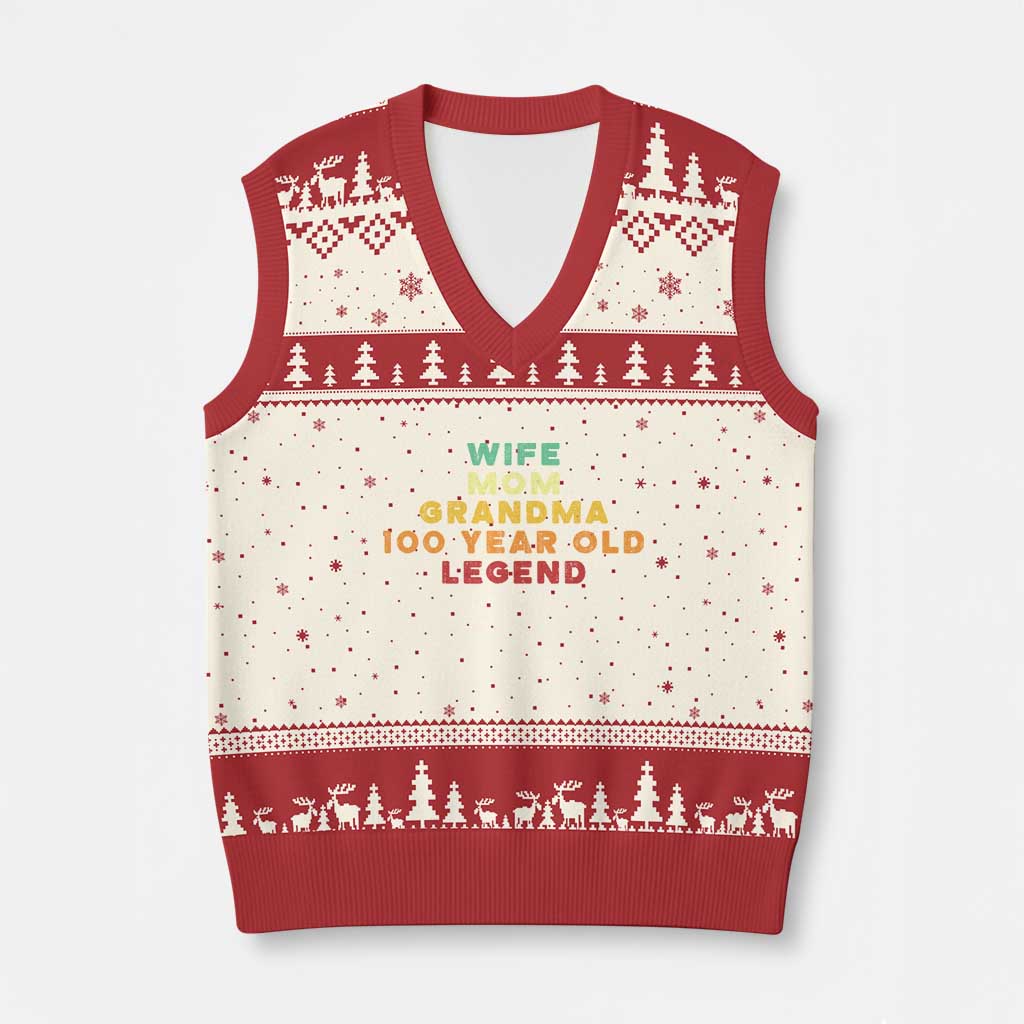 100th Birthday Gifts For Women V-Neck Knit Sweater Vest Wife Mom Grandma 100 Year Old Legend
