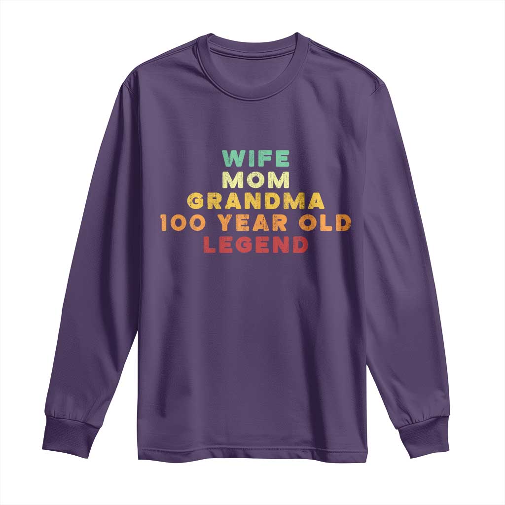 100th Birthday Gifts For Women Long Sleeve Shirt Wife Mom Grandma 100 Year Old Legend