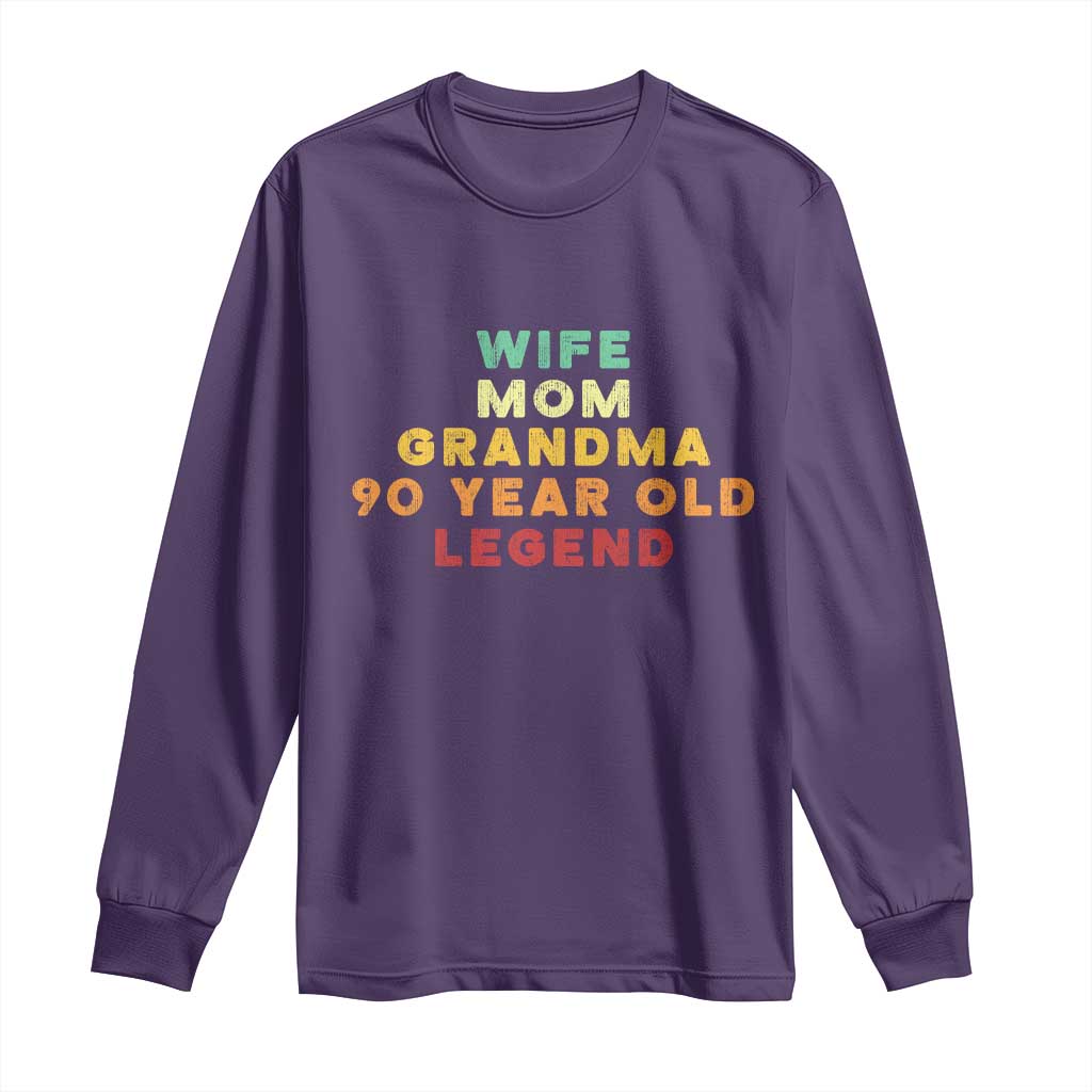 90th Birthday Gifts For Women Long Sleeve Shirt Wife Mom Grandma 90 Year Old Legend