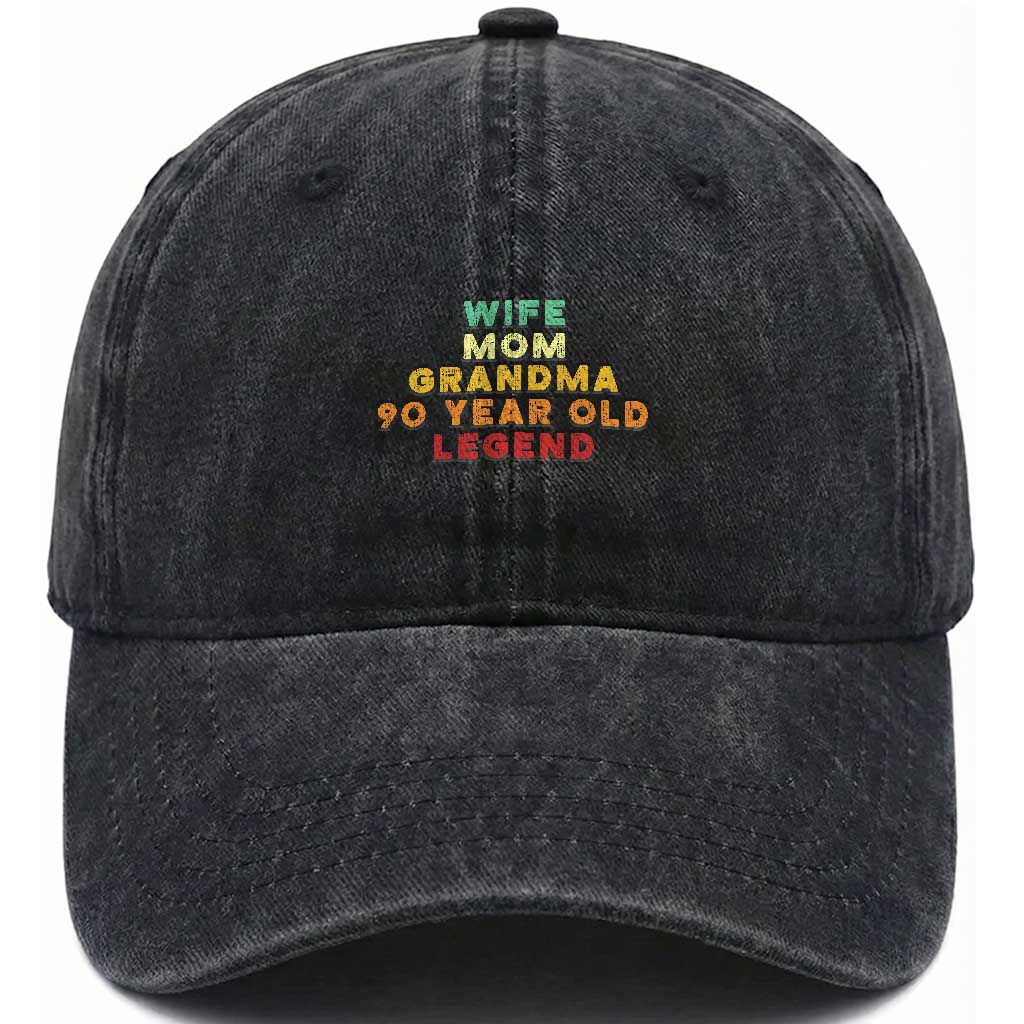 90th Birthday Gifts For Women Washed Cotton Baseball Cap Wife Mom Grandma 90 Year Old Legend