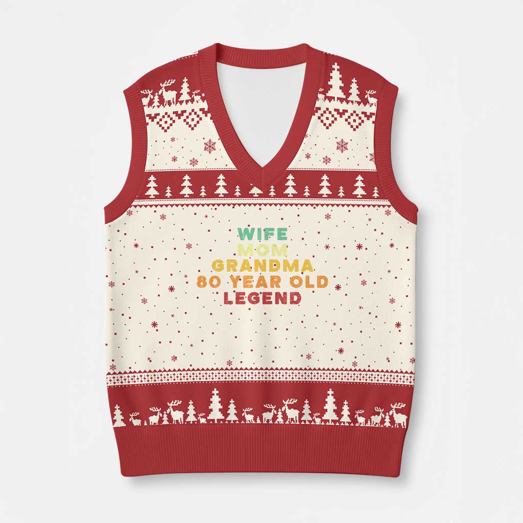 80th Birthday Gifts For Women V-Neck Knit Sweater Vest Wife Mom Grandma 80 Year Old Legend