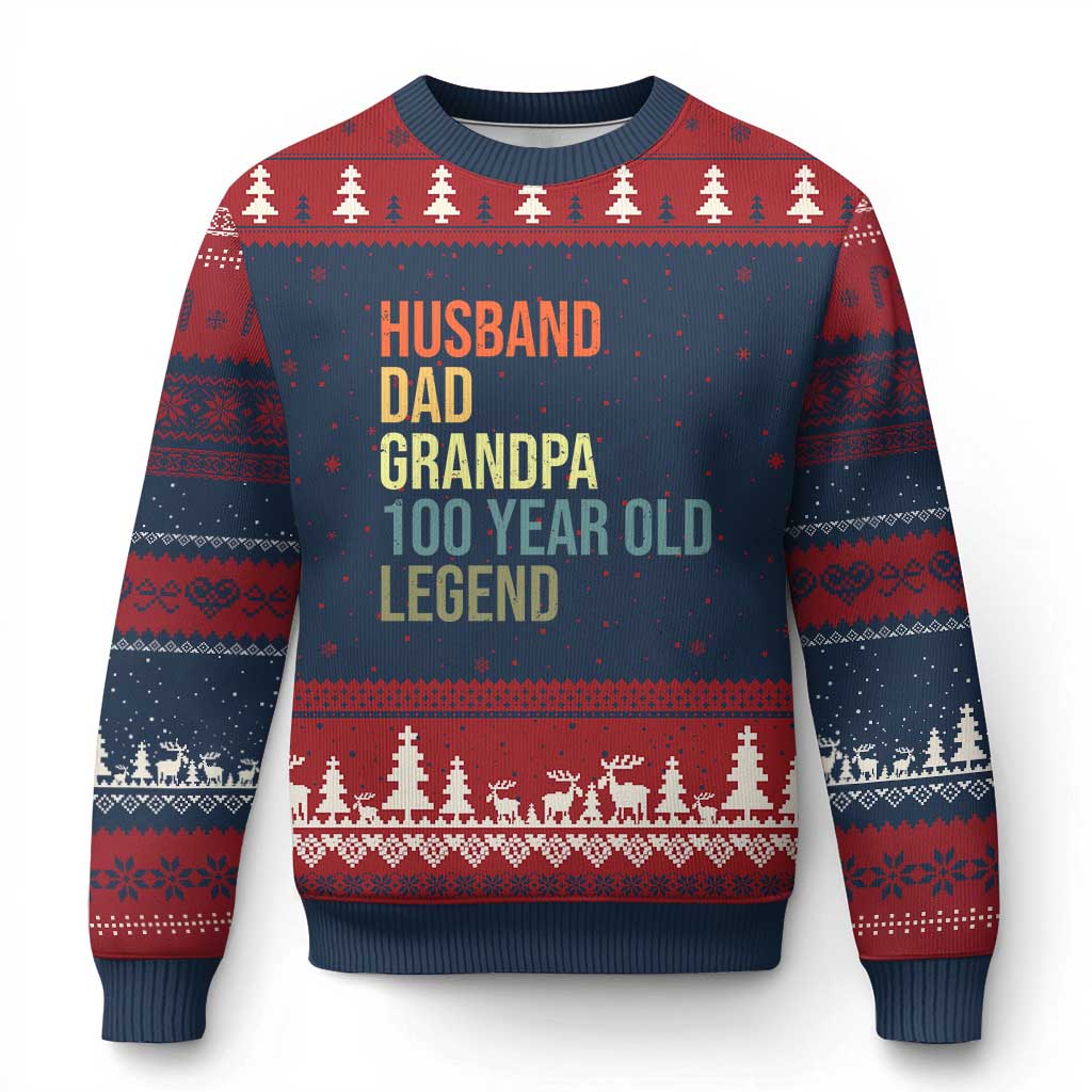 100th Birthday Ugly Christmas Sweater Husband Dad Grandpa 100 Year Old Legend