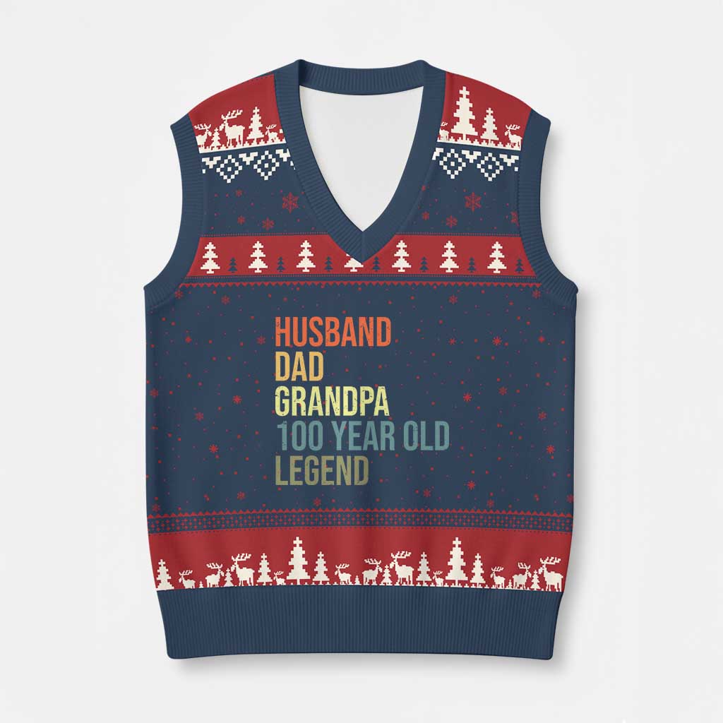 100th Birthday V-Neck Knit Sweater Vest Husband Dad Grandpa 100 Year Old Legend