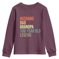 100th Birthday Youth Sweatshirt Husband Dad Grandpa 100 Year Old Legend