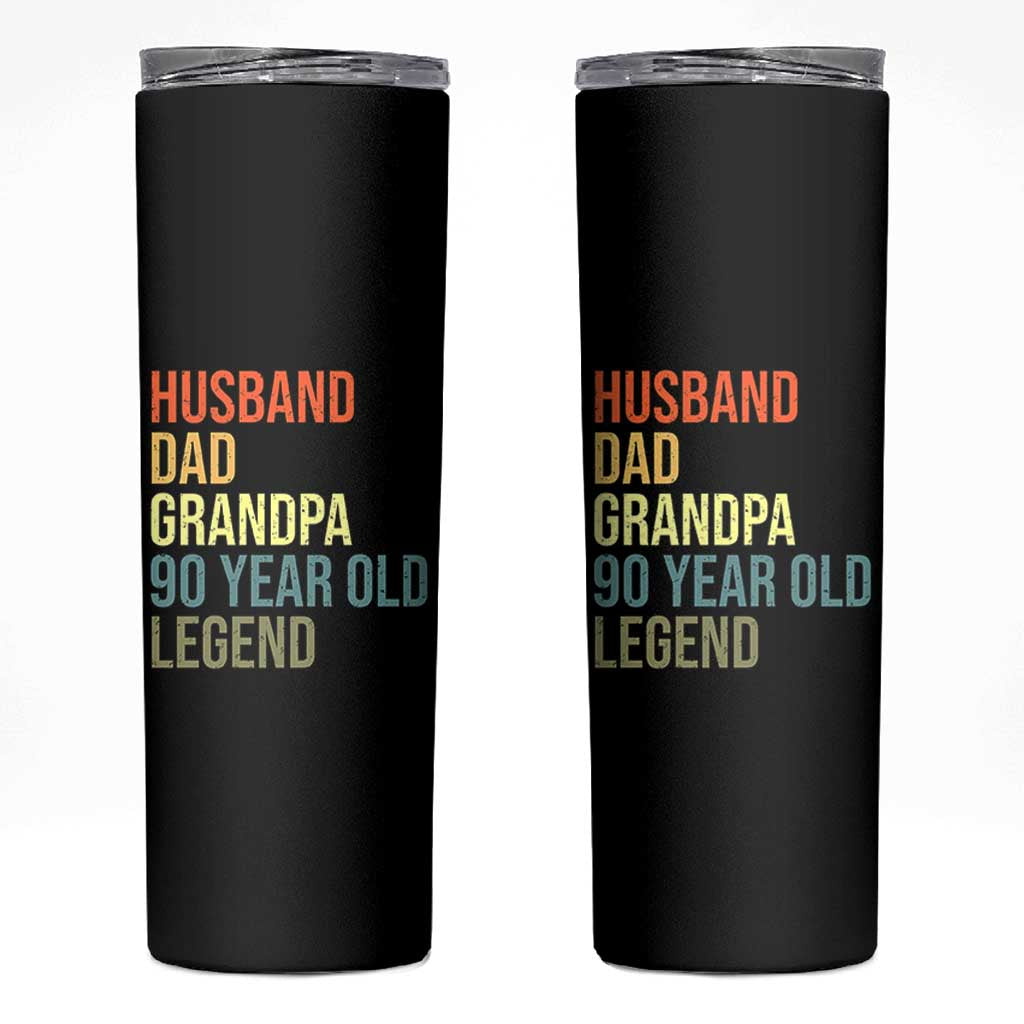 90th Birthday Skinny Tumbler Husband Dad Grandpa 90 Year Old Legend