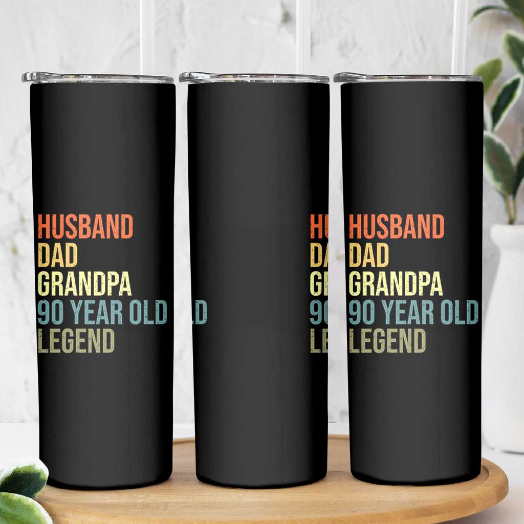 90th Birthday Skinny Tumbler Husband Dad Grandpa 90 Year Old Legend