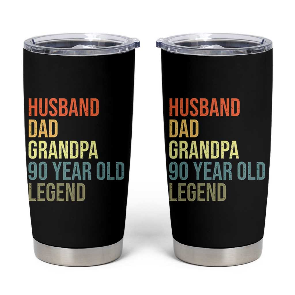 90th Birthday Tumbler Cup Husband Dad Grandpa 90 Year Old Legend