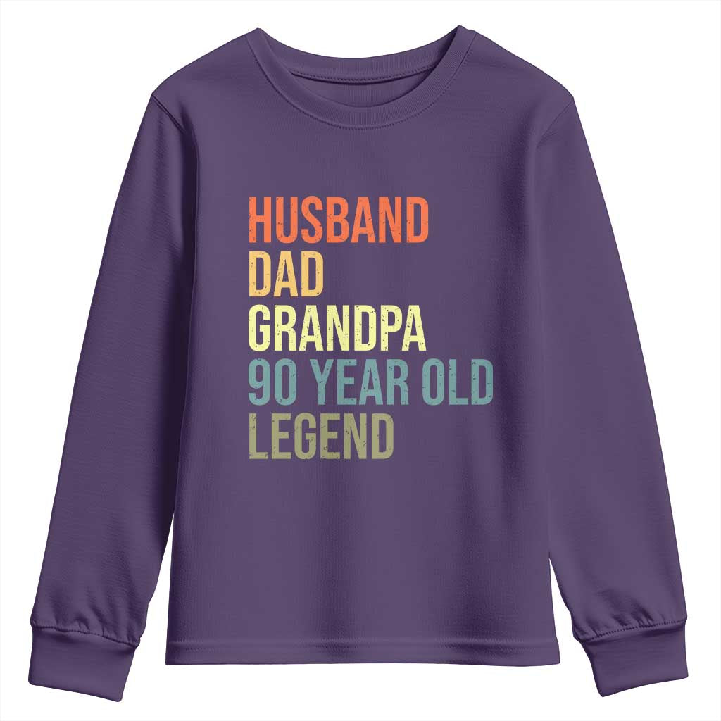 90th Birthday Youth Sweatshirt Husband Dad Grandpa 90 Year Old Legend