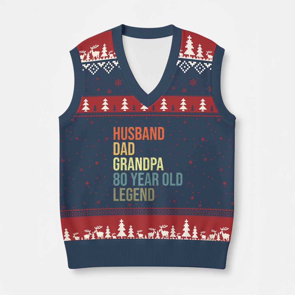 80th Birthday V-Neck Knit Sweater Vest Husband Dad Grandpa 80 Year Old Legend