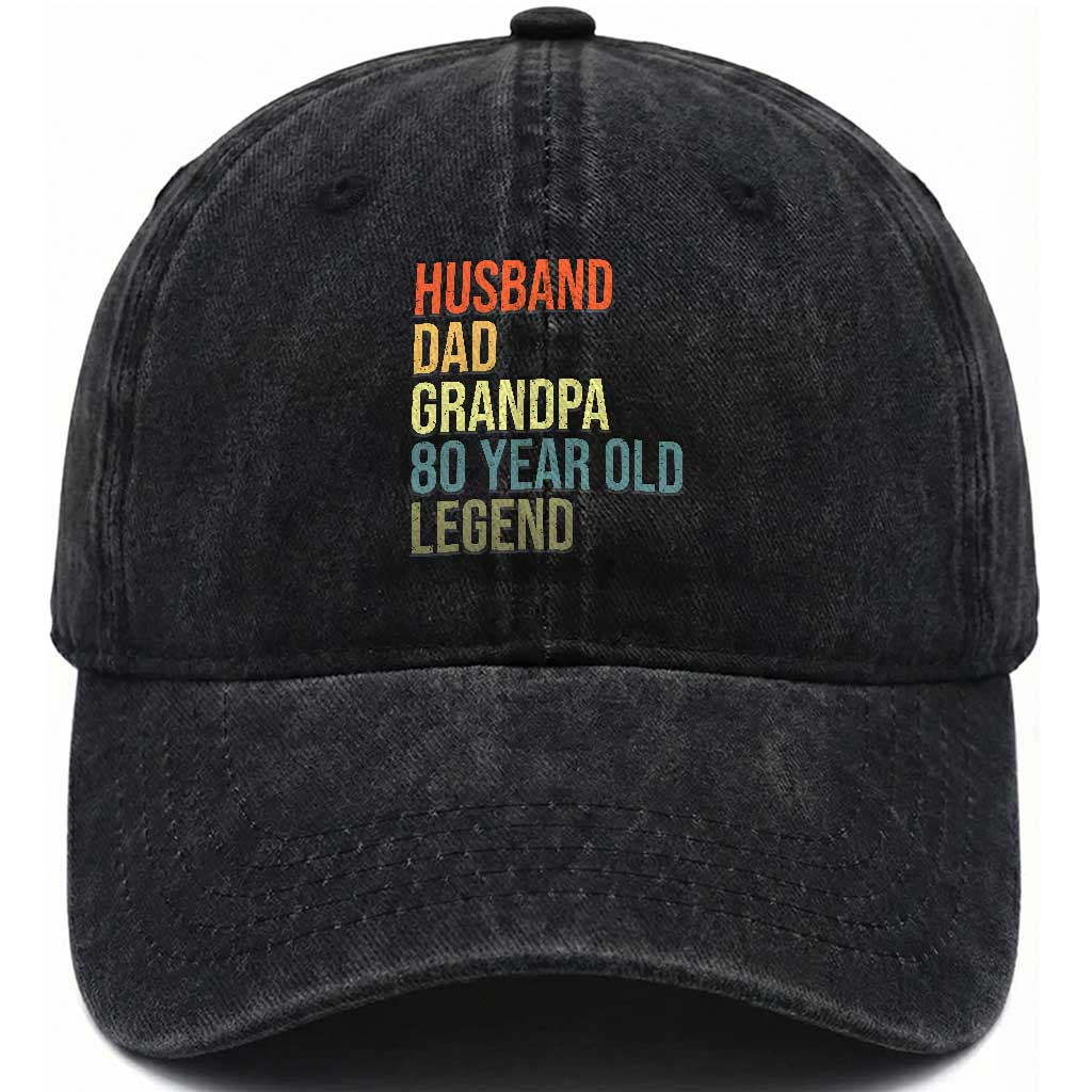 80th Birthday Washed Cotton Baseball Cap Husband Dad Grandpa 80 Year Old Legend