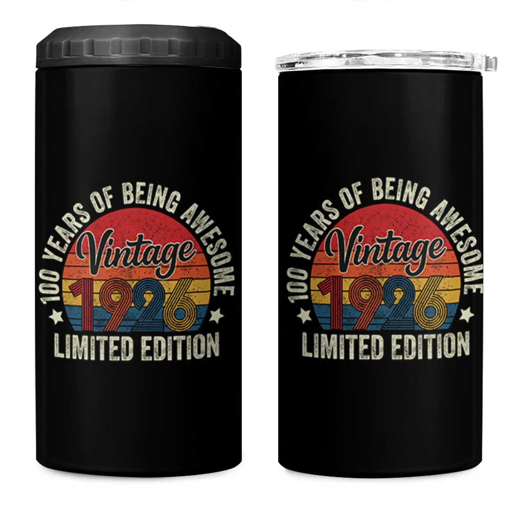 Funny 100th Birthday 4 in 1 Can Cooler Tumbler Vintage 1926 Limited Edition 50 Year Old Bday Gifts
