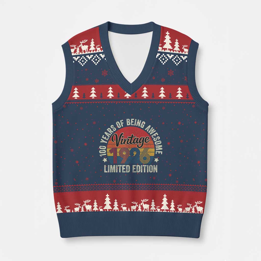Funny 100th Birthday V-Neck Knit Sweater Vest Vintage 1926 Limited Edition 50 Year Old Bday Gifts
