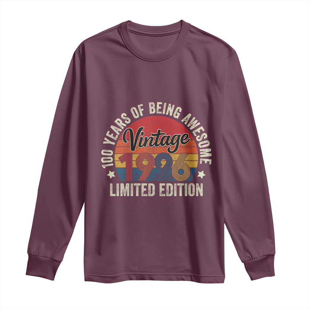 Funny 100th Birthday Long Sleeve Shirt Vintage 1926 Limited Edition 50 Year Old Bday Gifts