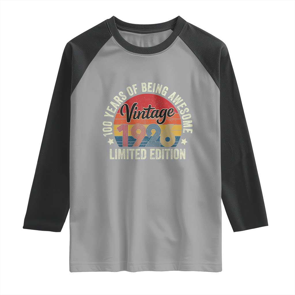 Funny 100th Birthday Raglan Shirt Vintage 1926 Limited Edition 50 Year Old Bday Gifts