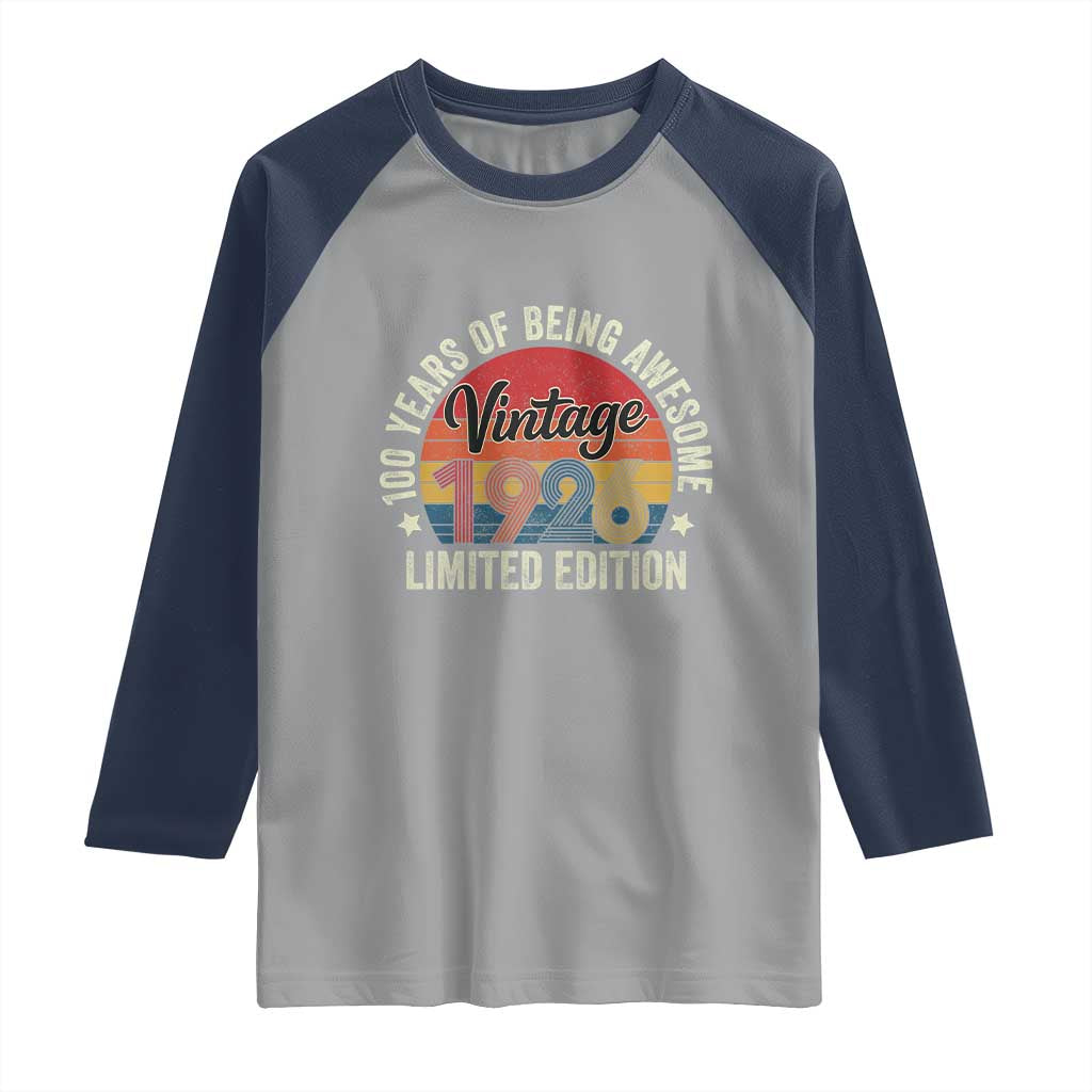 Funny 100th Birthday Raglan Shirt Vintage 1926 Limited Edition 50 Year Old Bday Gifts