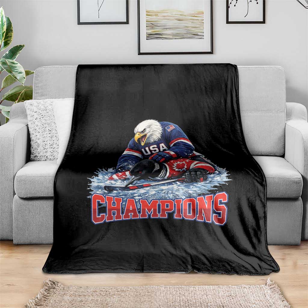 USA Ice Hockey Throw Blanket Eagle Dominates Canada 2026 Hockey Champions