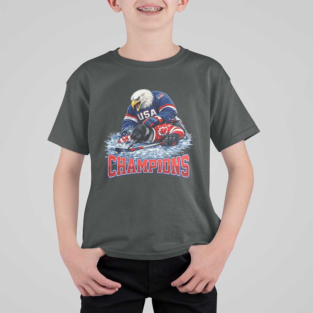 USA Ice Hockey T Shirt For Kid Eagle Dominates Canada 2026 Hockey Champions
