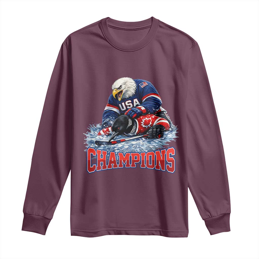 USA Ice Hockey Long Sleeve Shirt Eagle Dominates Canada 2026 Hockey Champions