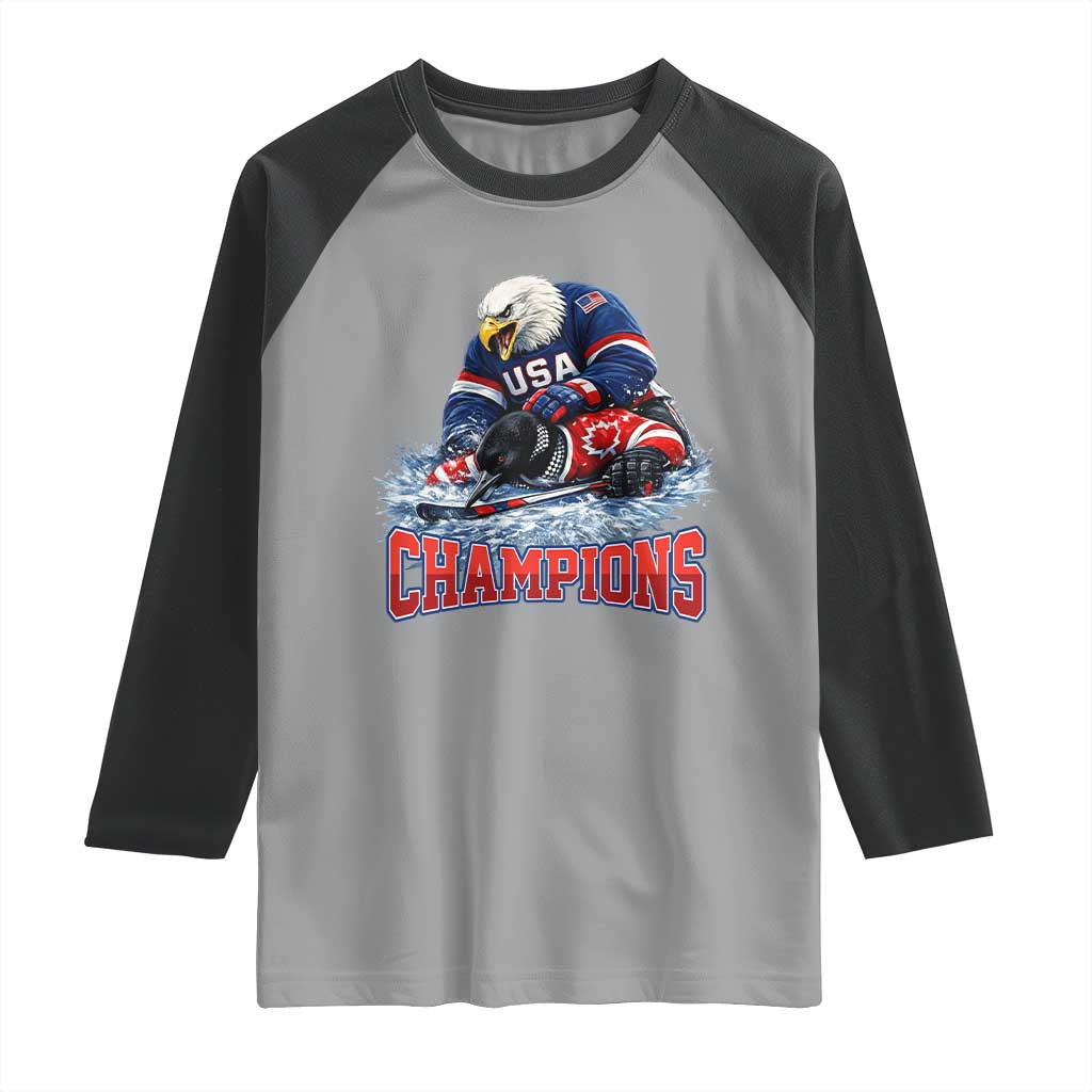 USA Ice Hockey Raglan Shirt Eagle Dominates Canada 2026 Hockey Champions