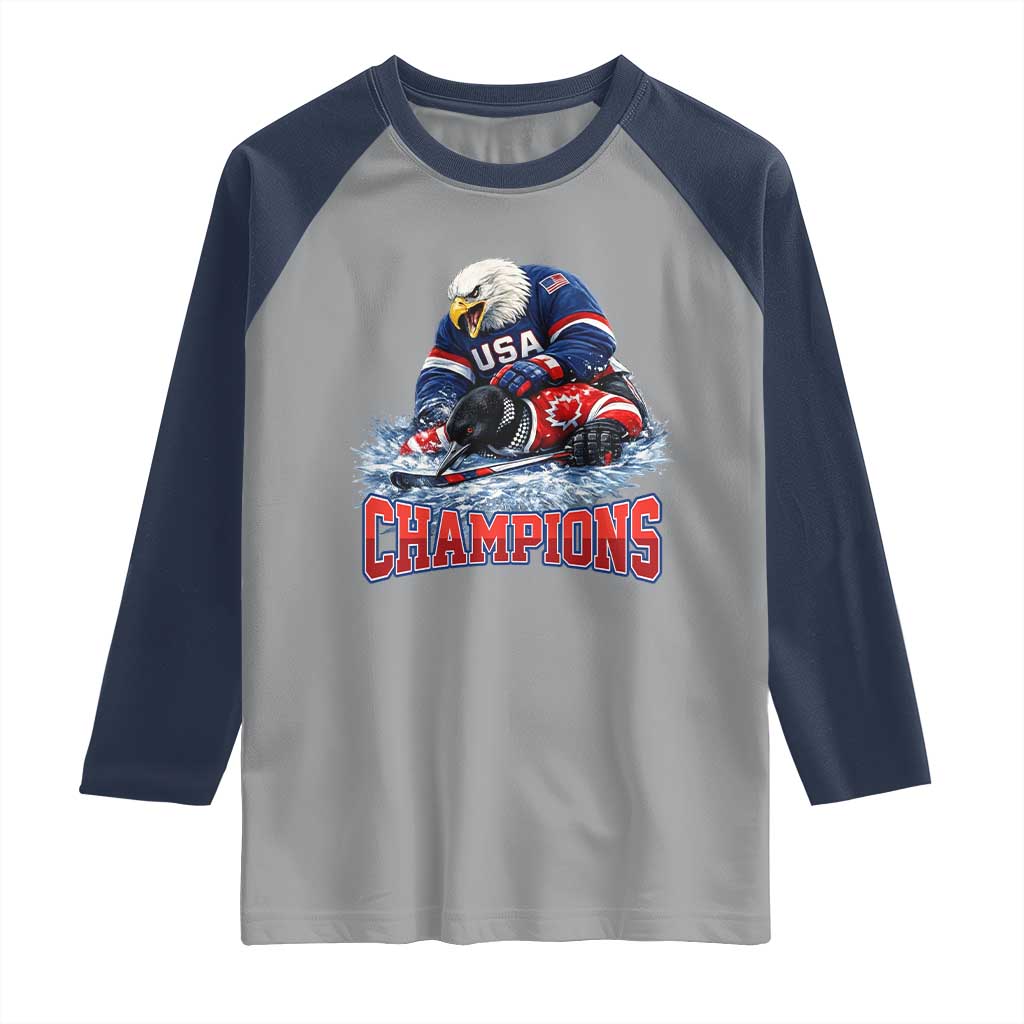 USA Ice Hockey Raglan Shirt Eagle Dominates Canada 2026 Hockey Champions