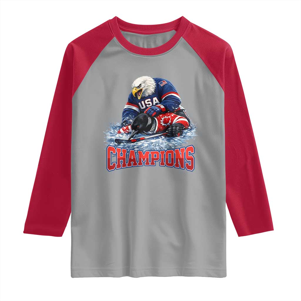 USA Ice Hockey Raglan Shirt Eagle Dominates Canada 2026 Hockey Champions