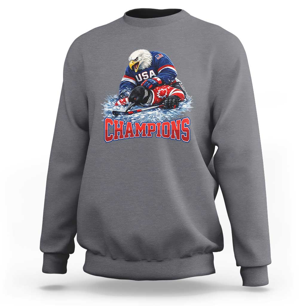 USA Ice Hockey Sweatshirt Eagle Dominates Canada 2026 Hockey Champions