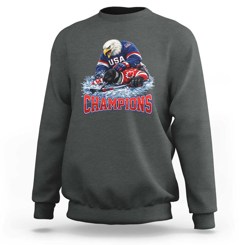 USA Ice Hockey Sweatshirt Eagle Dominates Canada 2026 Hockey Champions