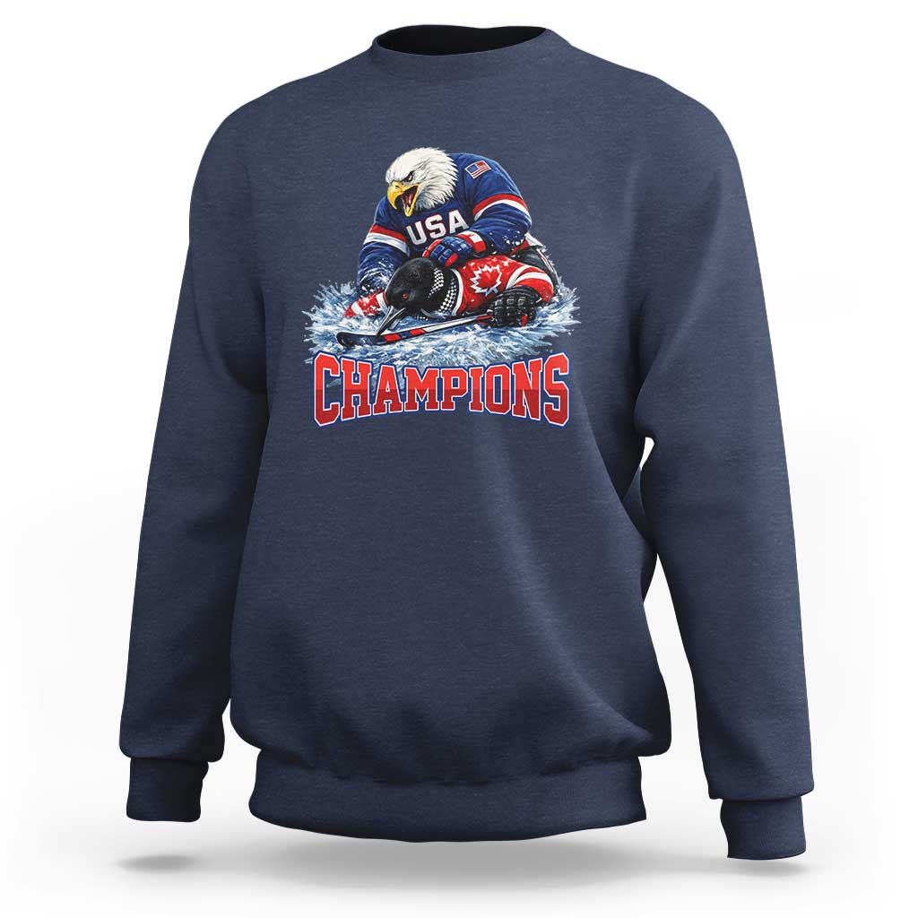 USA Ice Hockey Sweatshirt Eagle Dominates Canada 2026 Hockey Champions