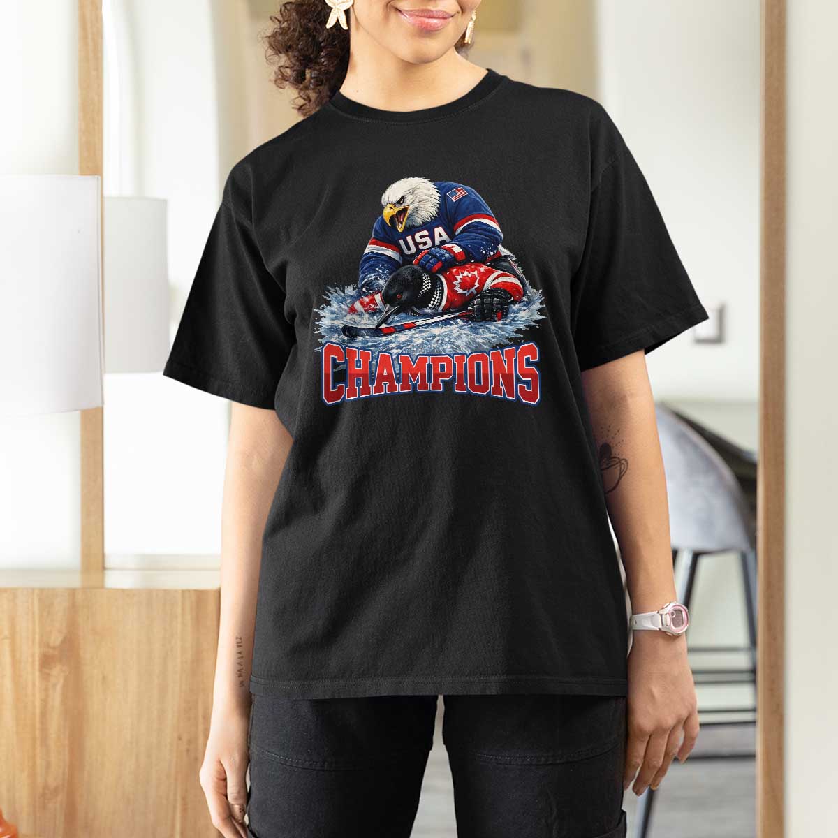 USA Ice Hockey T Shirt For Women Eagle Dominates Canada 2026 Hockey Champions