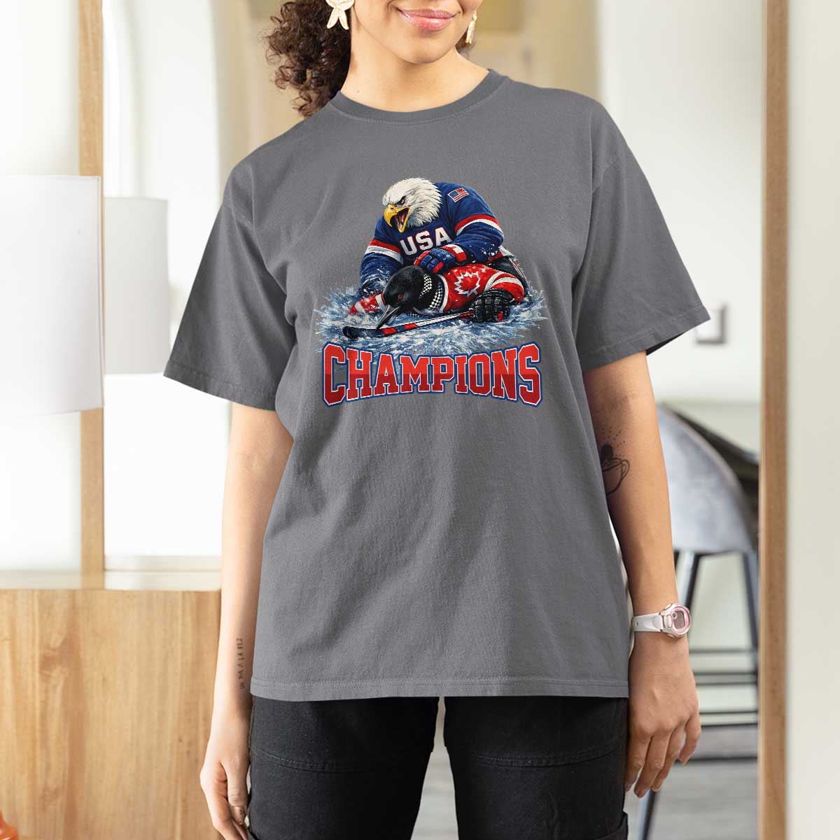 USA Ice Hockey T Shirt For Women Eagle Dominates Canada 2026 Hockey Champions