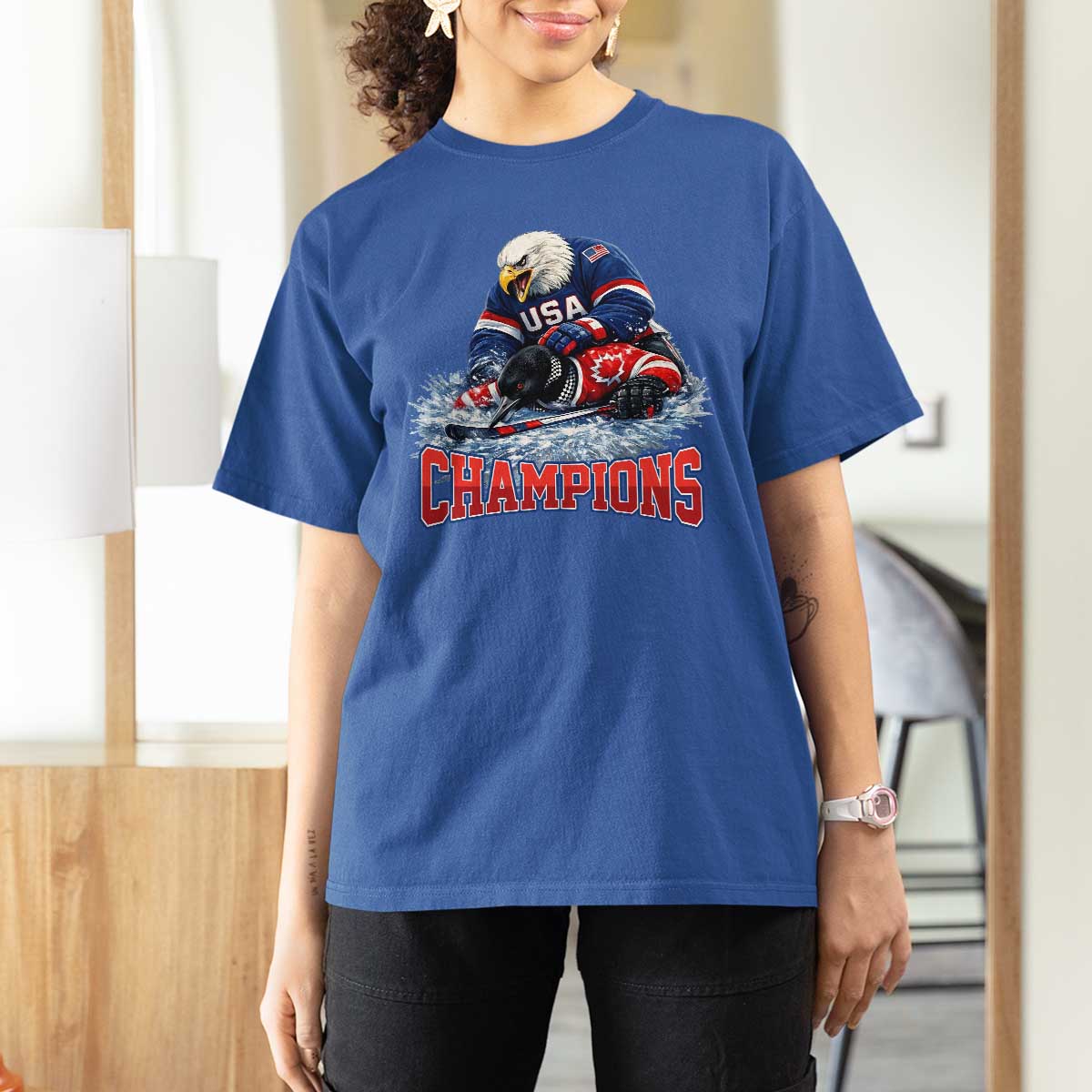 USA Ice Hockey T Shirt For Women Eagle Dominates Canada 2026 Hockey Champions